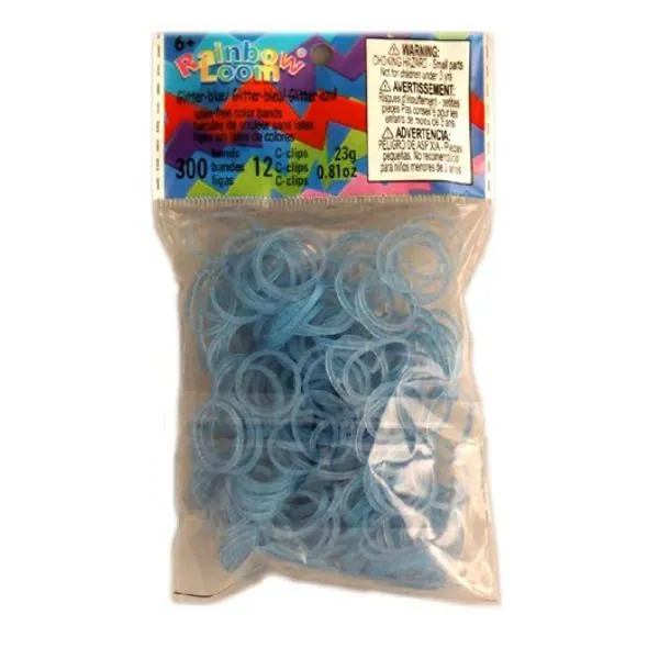 Rainbow Loom – Glitter Blauw 300st + 12 c-clips