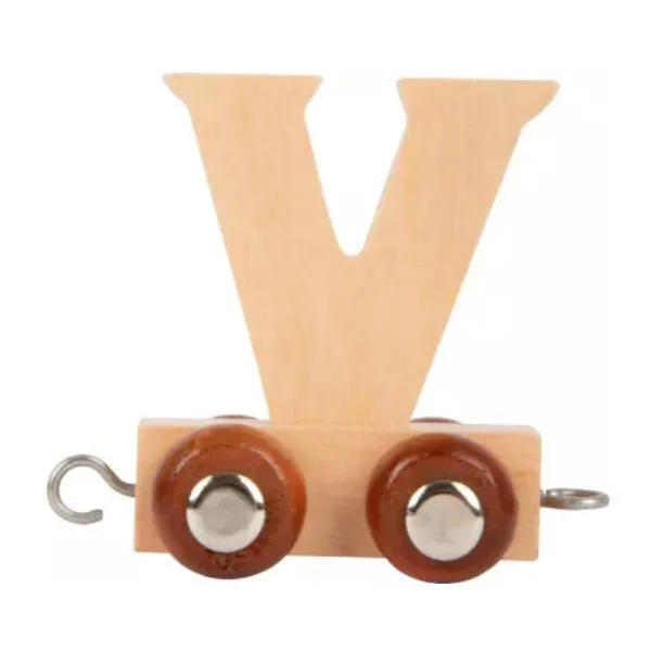Houten trein letter V (metalen wieldop)