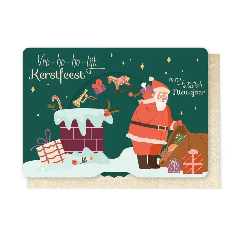 Wenskaart A Slide Story VRO-HO-HO-LIJK KERSTFEEST EN EEN FANTASTISCH NIEUWJAAR