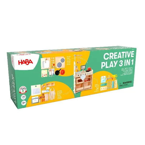 Haba Creative Play – 3 in 1 Keuken, winkeltje en werkplaats