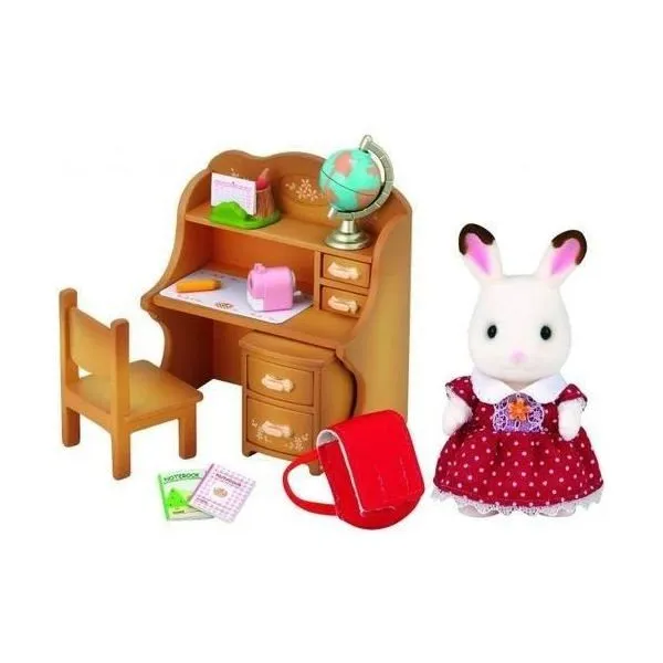 Sylvanian Families – Chocolade Meisje Konijn met Bureel
