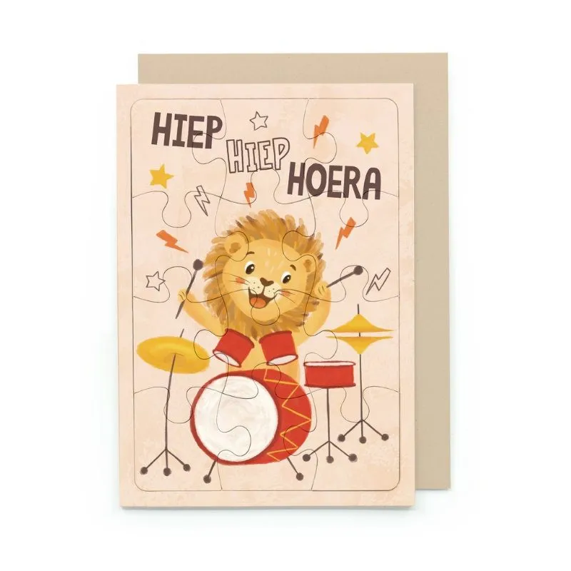 Wenskaart – With Love & Pieces Puzzelkaart HIEP HIEP HOERAEP HIEP HOERA