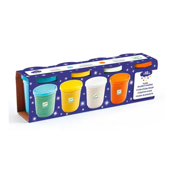 Djeco – 4 Potjes Boetseerklei met Glitters