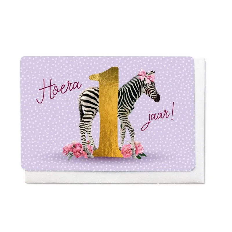 Wenskaart – Vintage HOERA 1 JAAR!