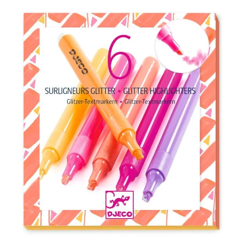 Djeco Set van 6 Glitter Markeerstiften Grapefruit