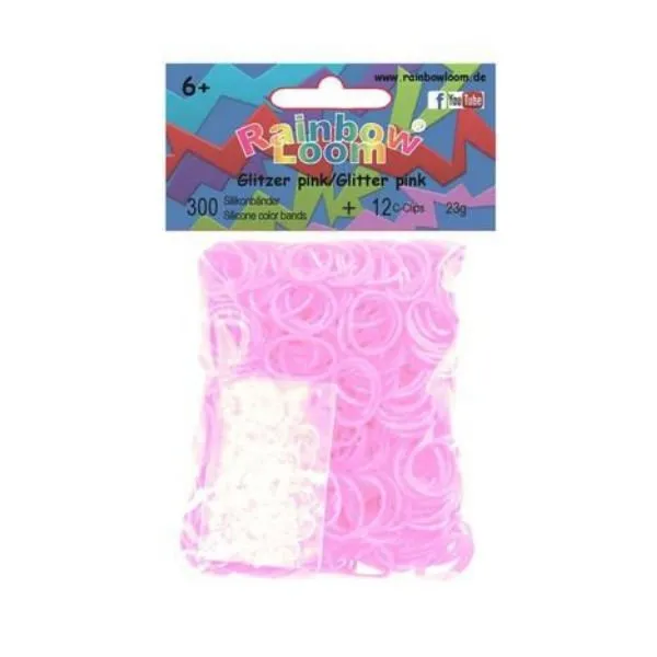 Rainbow Loom – Glitter Roze 300st + 12 c-clips