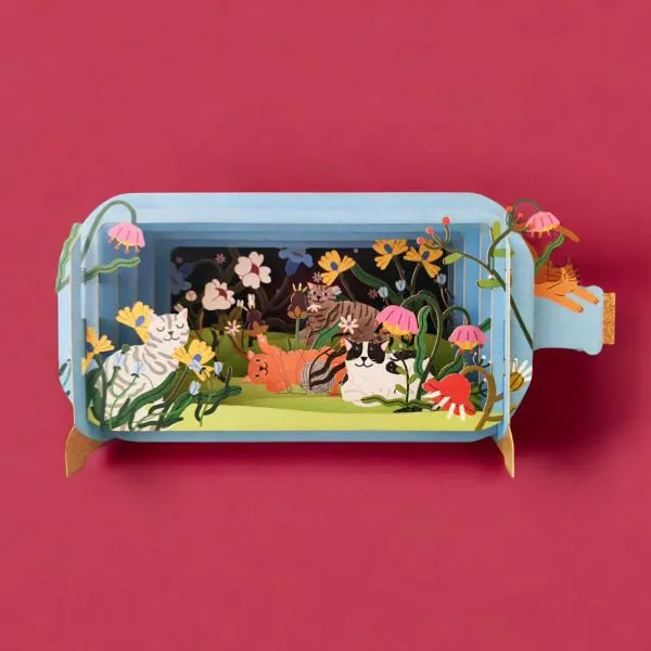 Wenskaart Message in a Bottle Kaart – Cats Flowers
